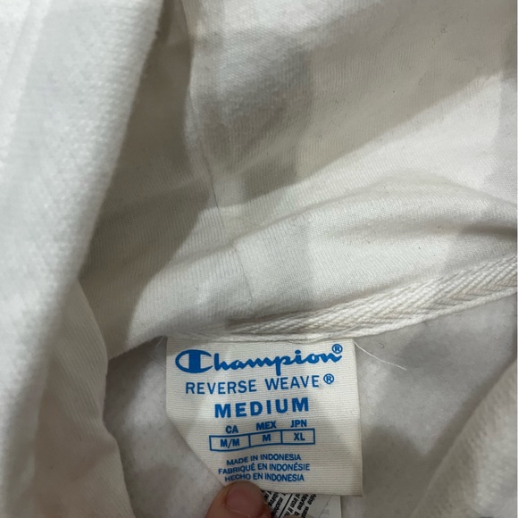 Champion Reverse Weave Striped Hoodie Women Medium Blue Red White EUC - Picture 7 of 8